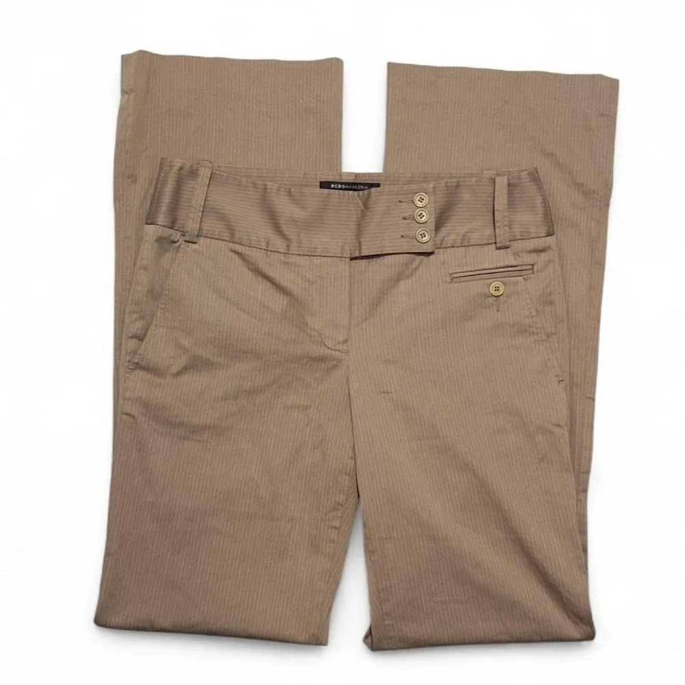 Y2K BCBGMAXAZRIA Brown Pinstripe Trouser Pants Mid Rise‎ Flared Size 6